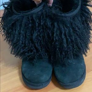 Ugg black Mongolian sheepskin boots size 8